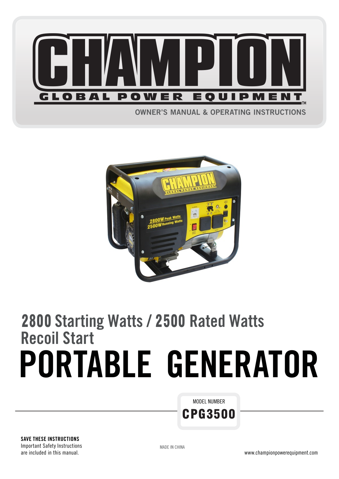 Champion CPG3500 Owner's Manual And Operating Instructions