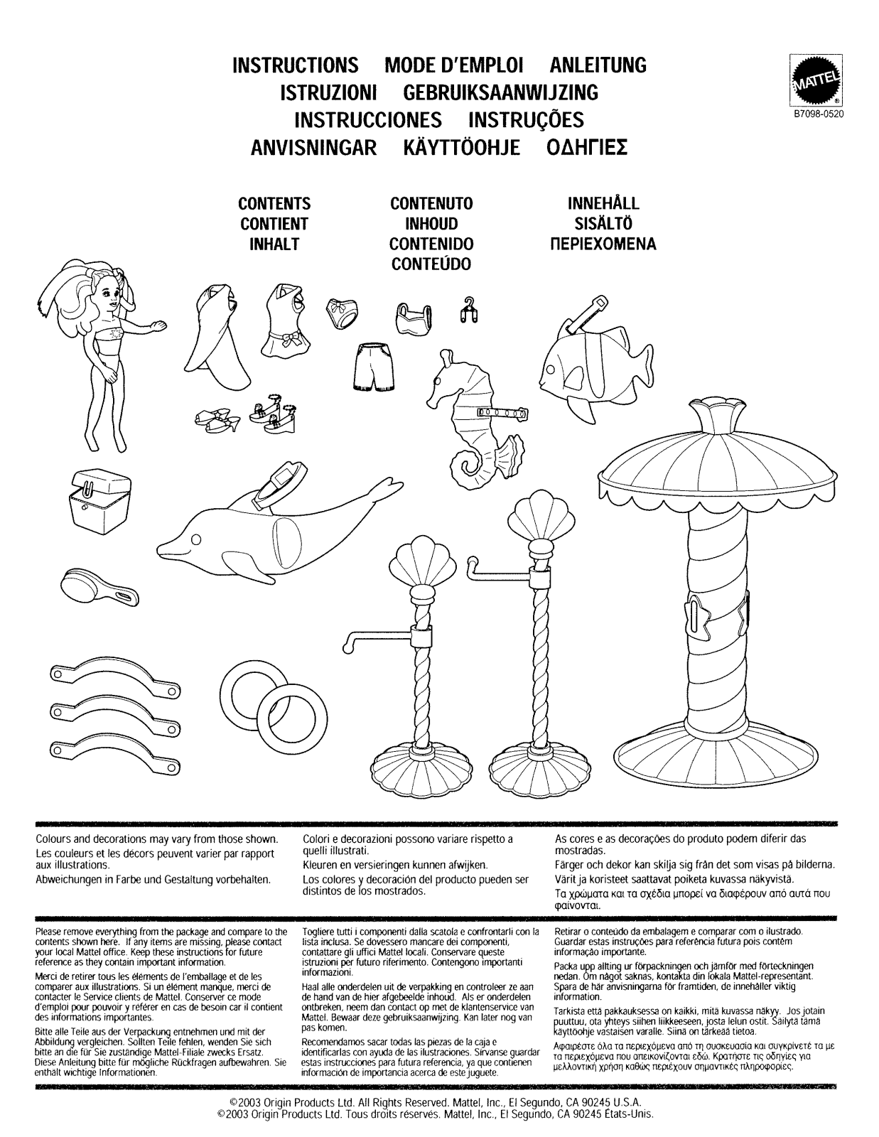 Fisher-Price B7098 Instruction Sheet