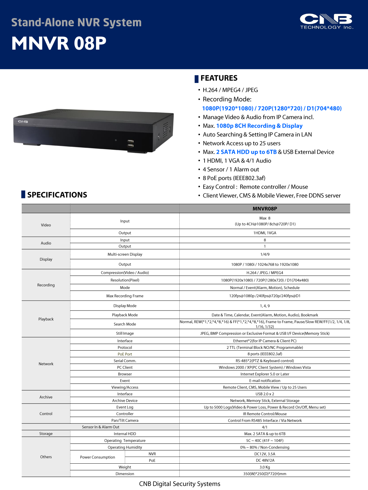 CNB MNVR08-POE Specsheet