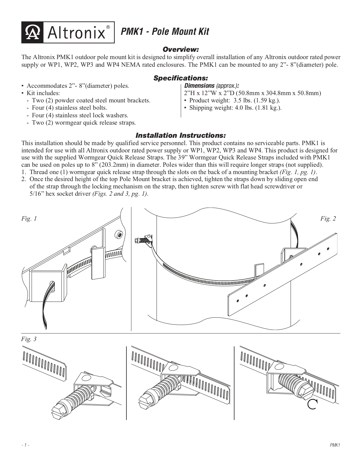 Altronix PMK1 Installation Instructions