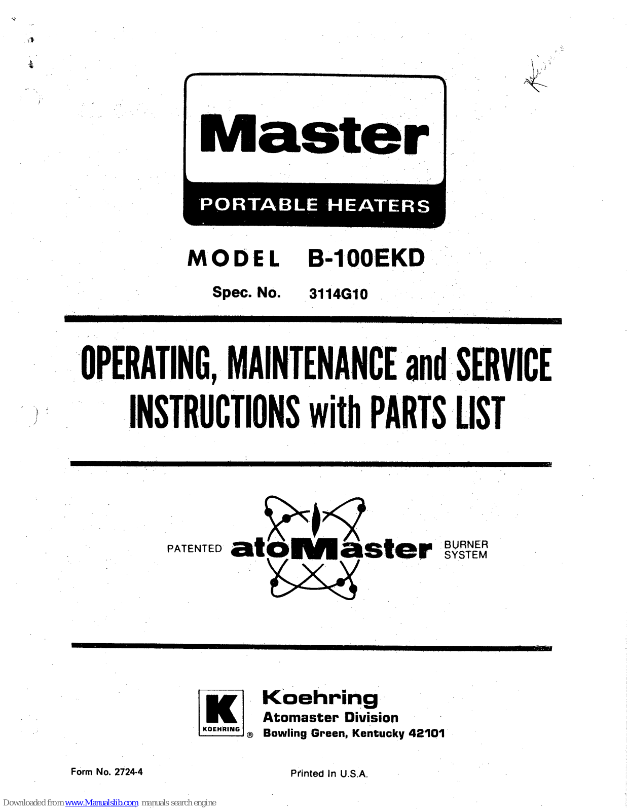 Master B-100EKD User Manual