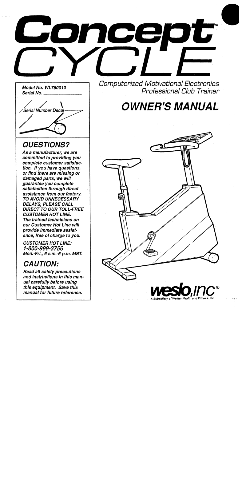 Weslo WL750010 Owner's Manual