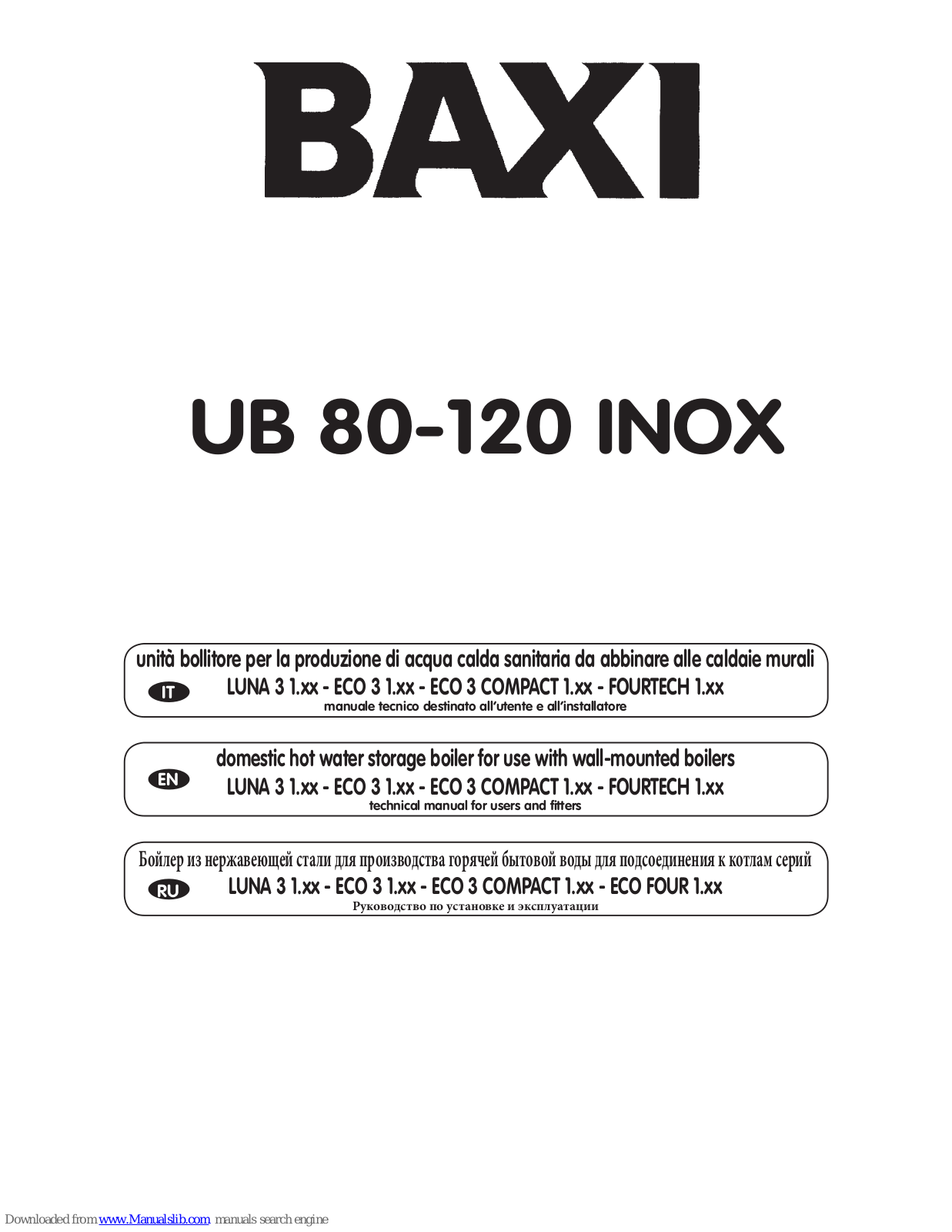 Baxi UB 80 INOX, UB 120 INOX Technical Manual