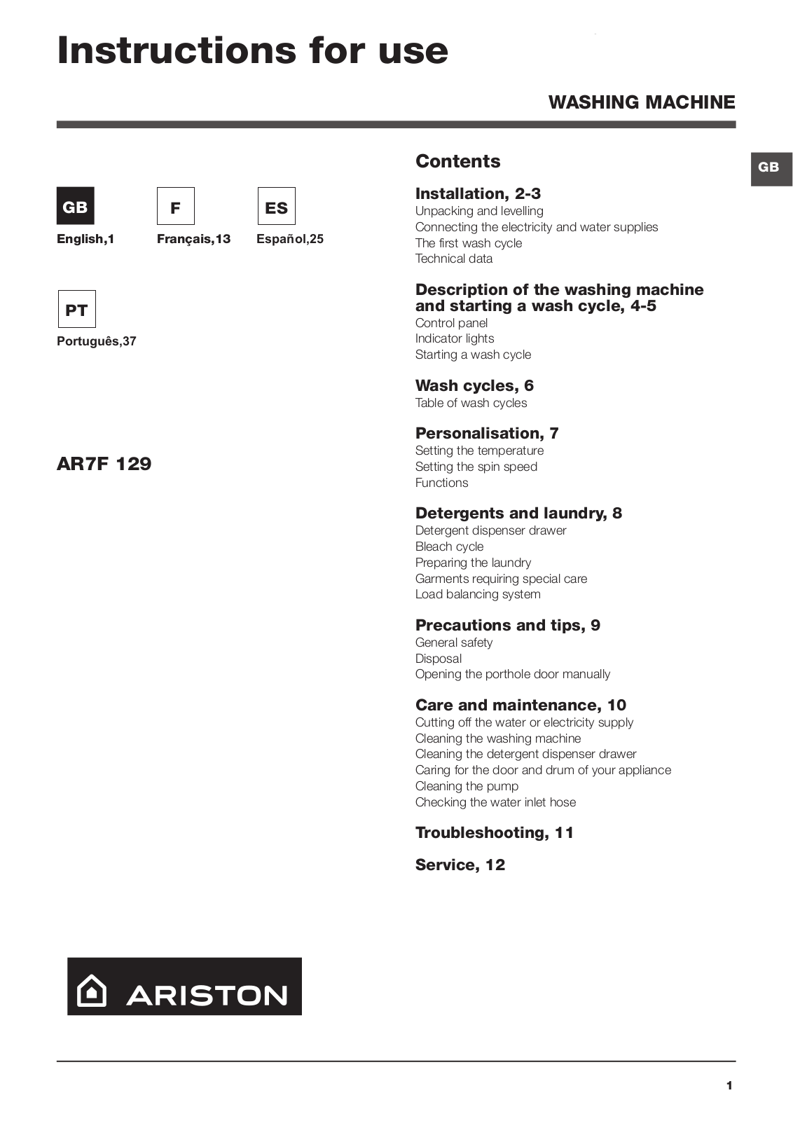 Hotpoint AR7F 129 User Manual