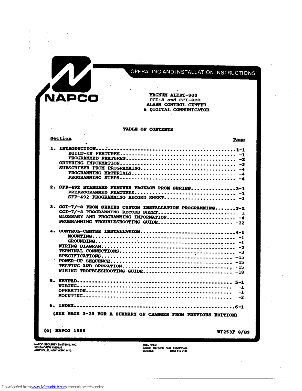 NAPCO Magnum Alert-800, CCI-8, CCI-8DD Installation Manual