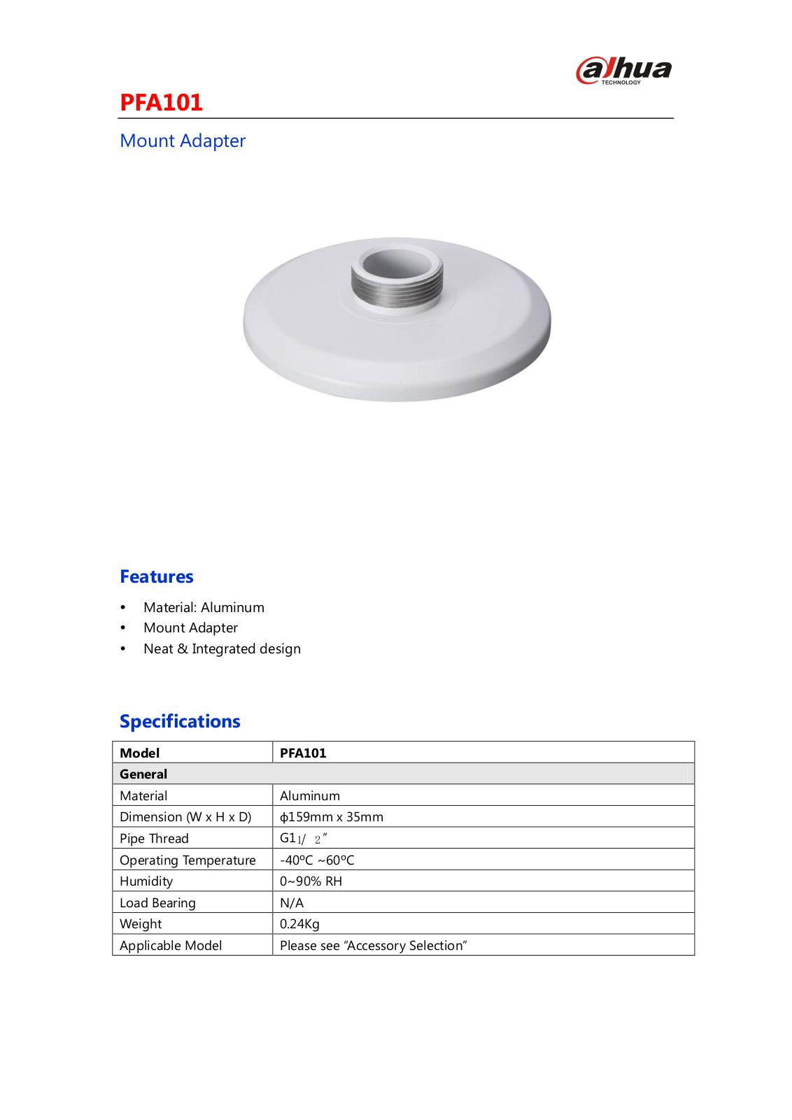 Dahua PFA101 User Manual