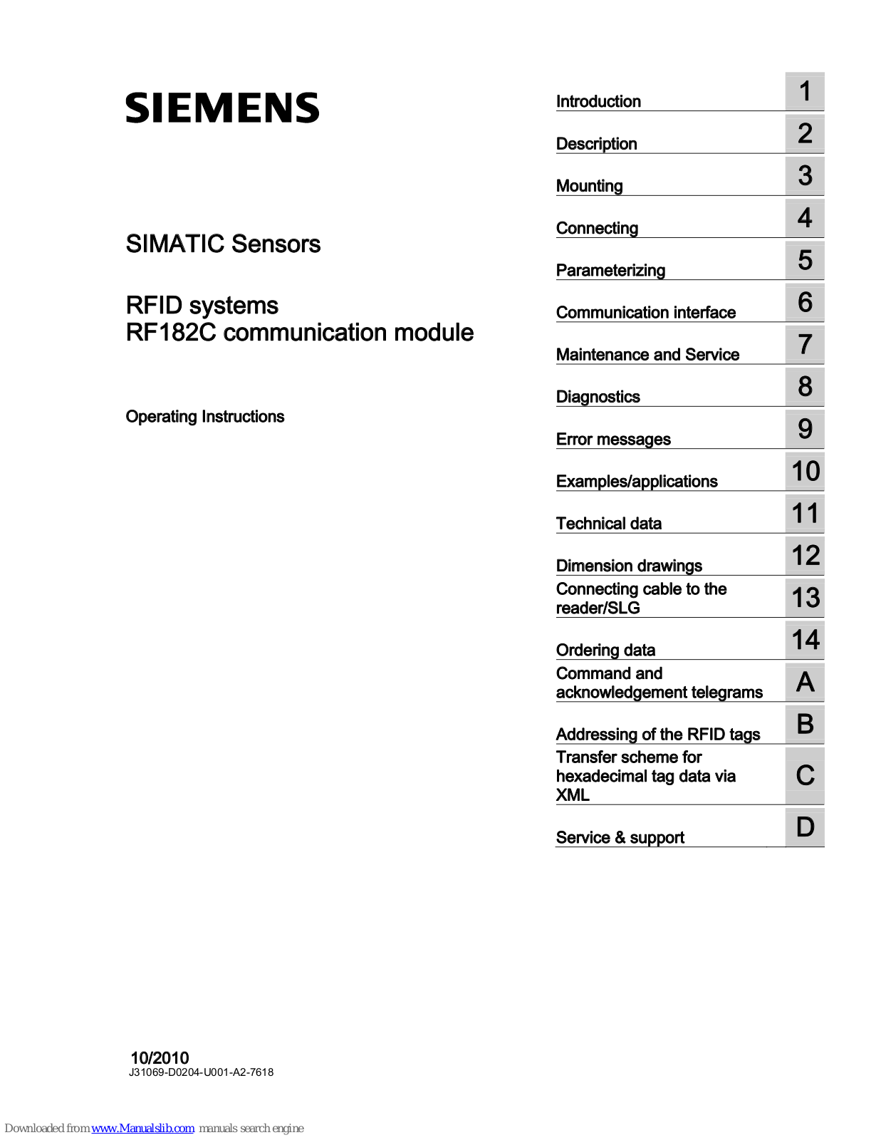 Siemens RF182C Operating Instructions Manual