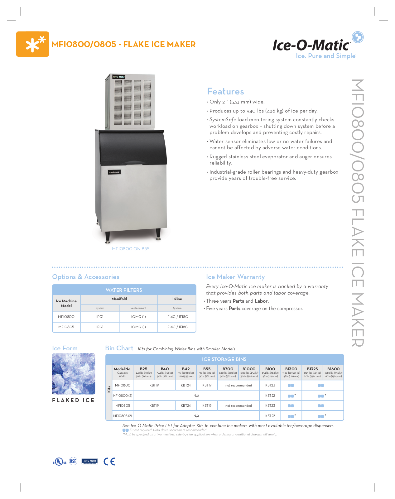 Ice-O-Matic MFI0800R Specifications