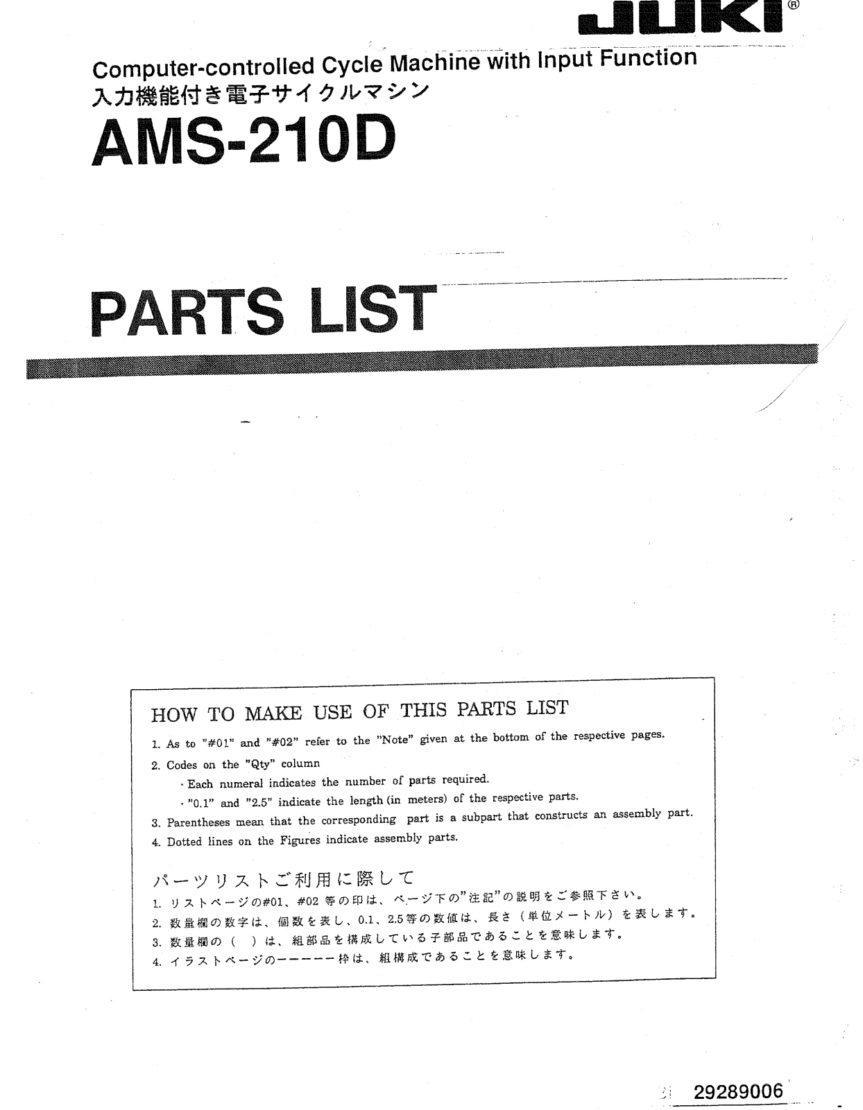 JUKI AMS-210D Parts List