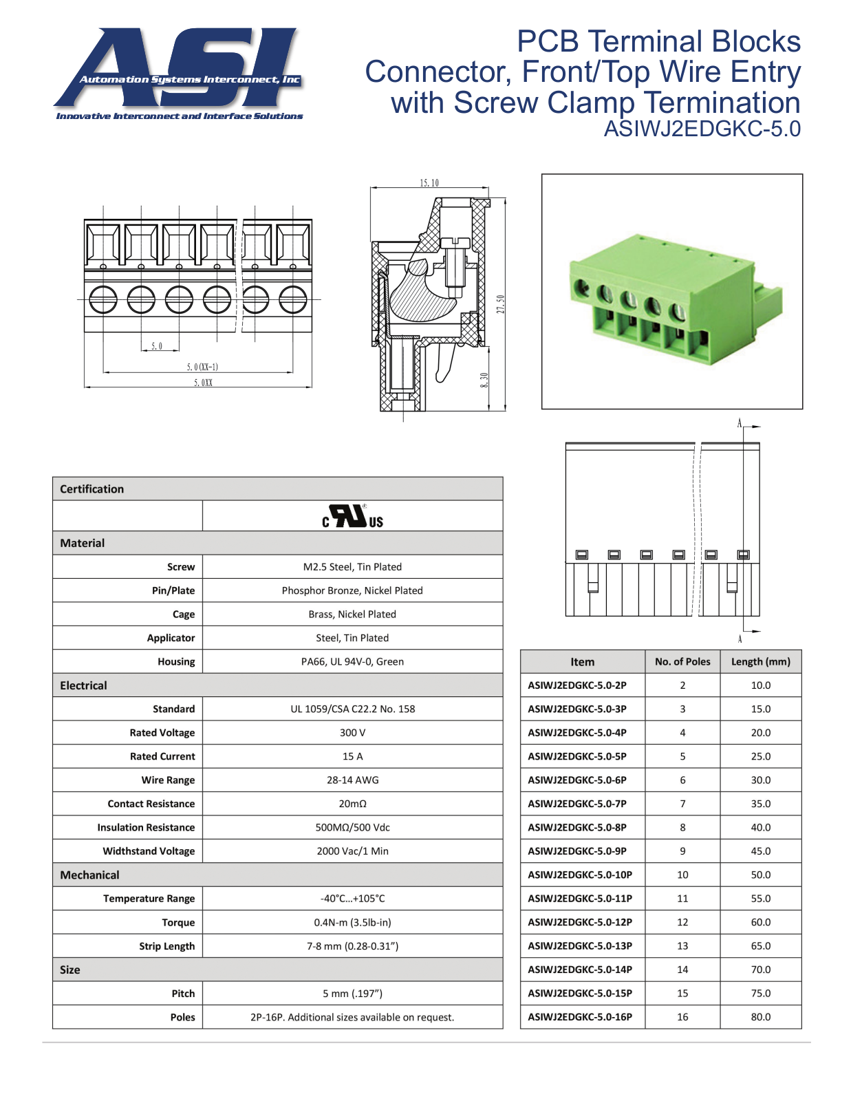 ASI-Automation Systems Interconnect ASIWJ2EDGKC-5.0 Data Sheet