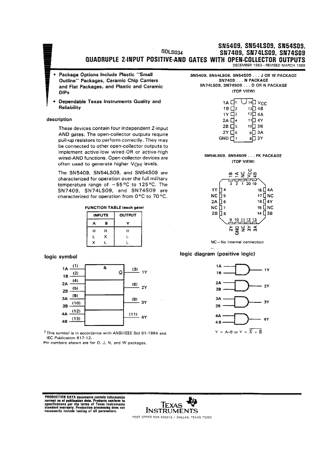 Datasheet SN54LS09J, SN54S09J, SN74LS09D, SN74LS09DR, SN74LS09J Datasheet (Texas Instruments) - ManualMachine.com