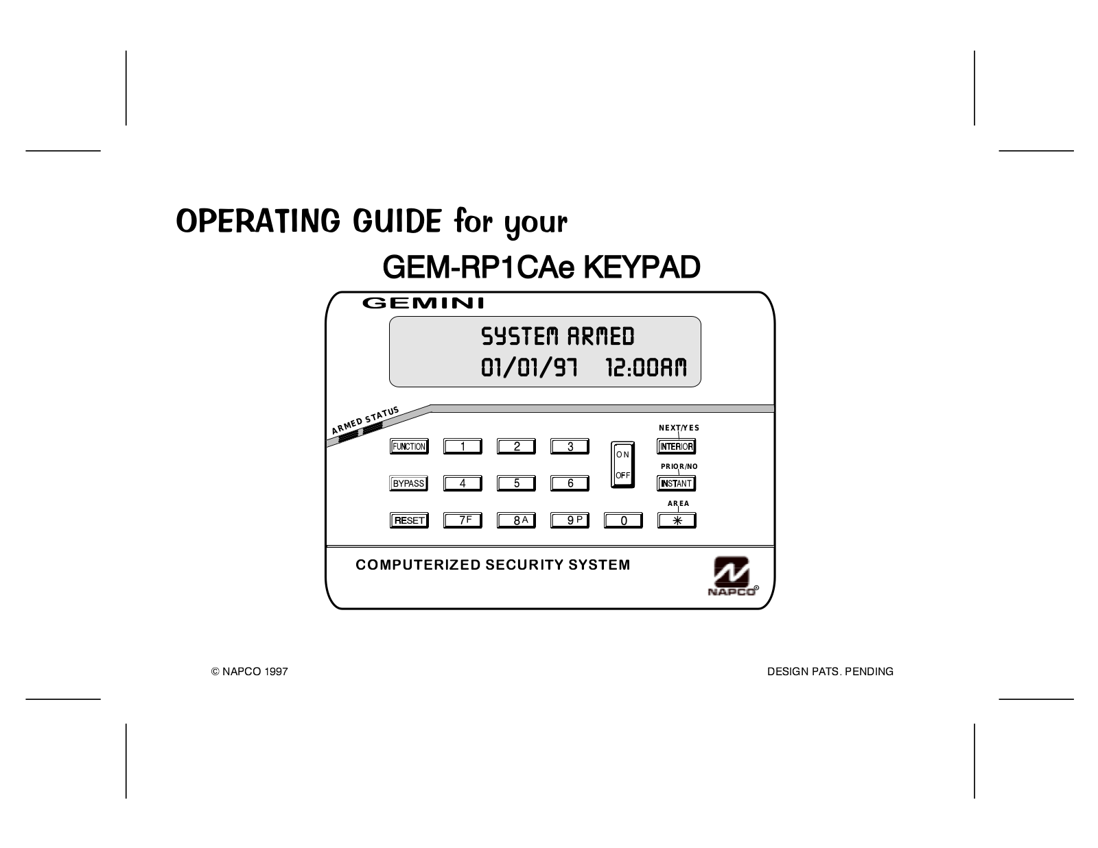 Gemini GEM-RP1CAE KEYPAD OPERATIONS MANUAL