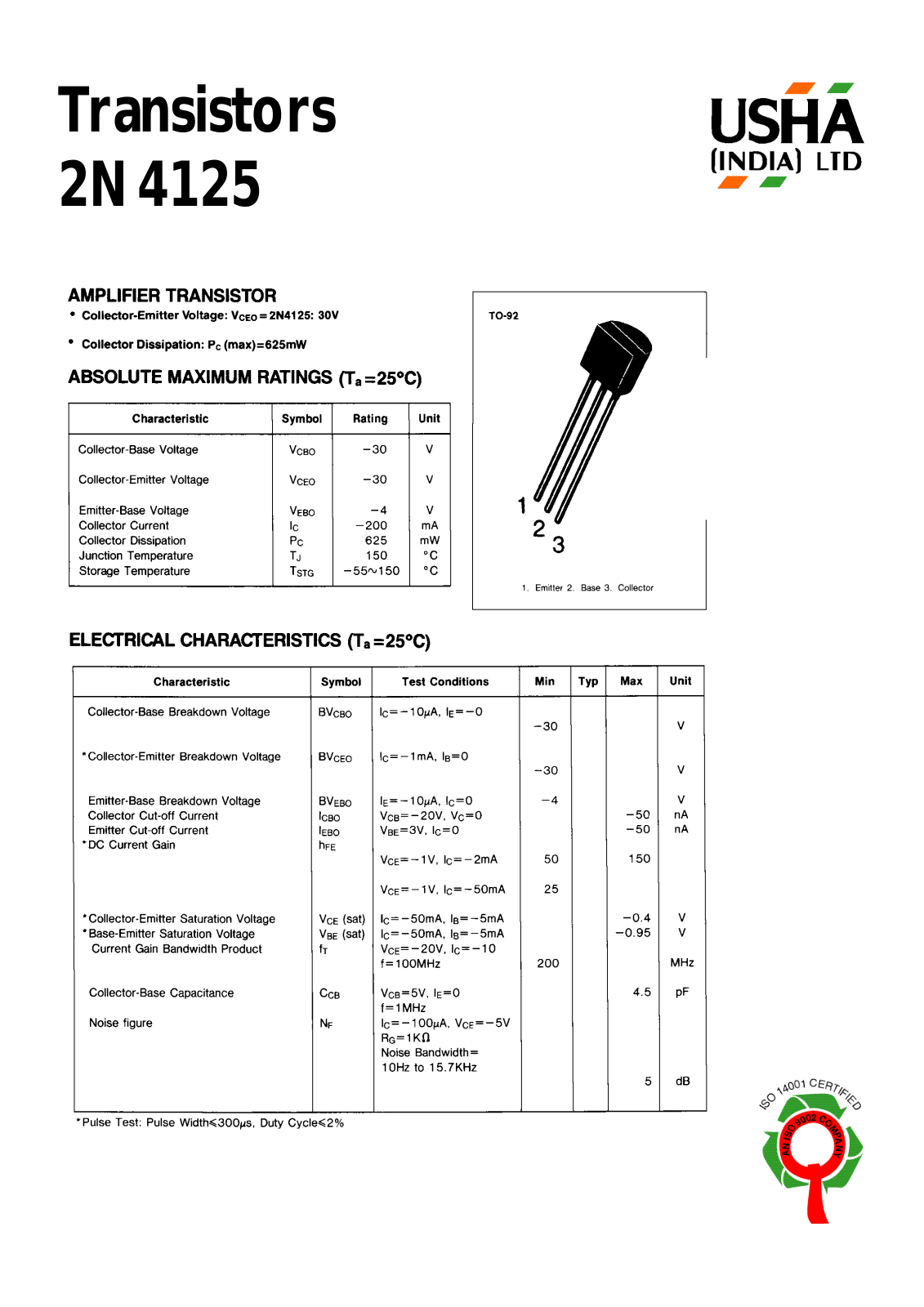 USHA 2N4125 Datasheet