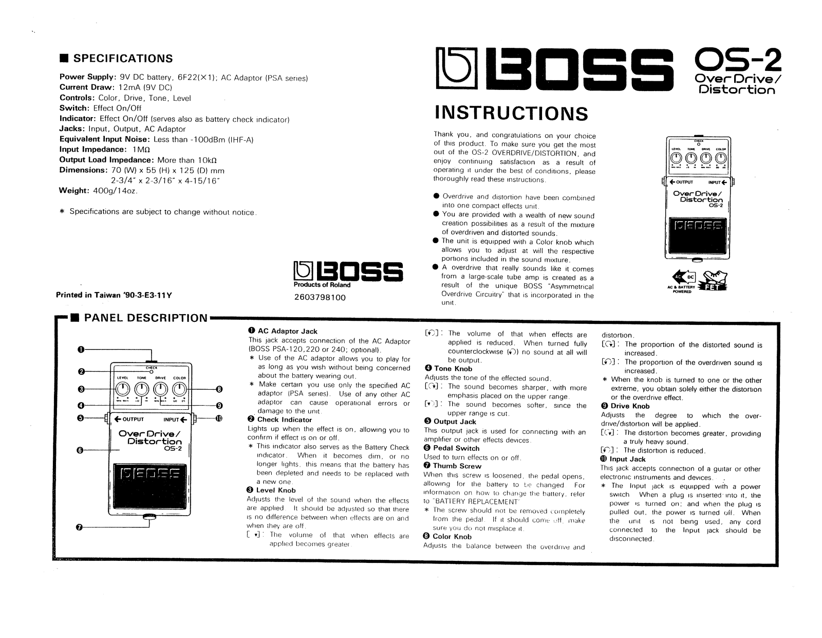 Roland Corporation OS-2 Owner's Manual