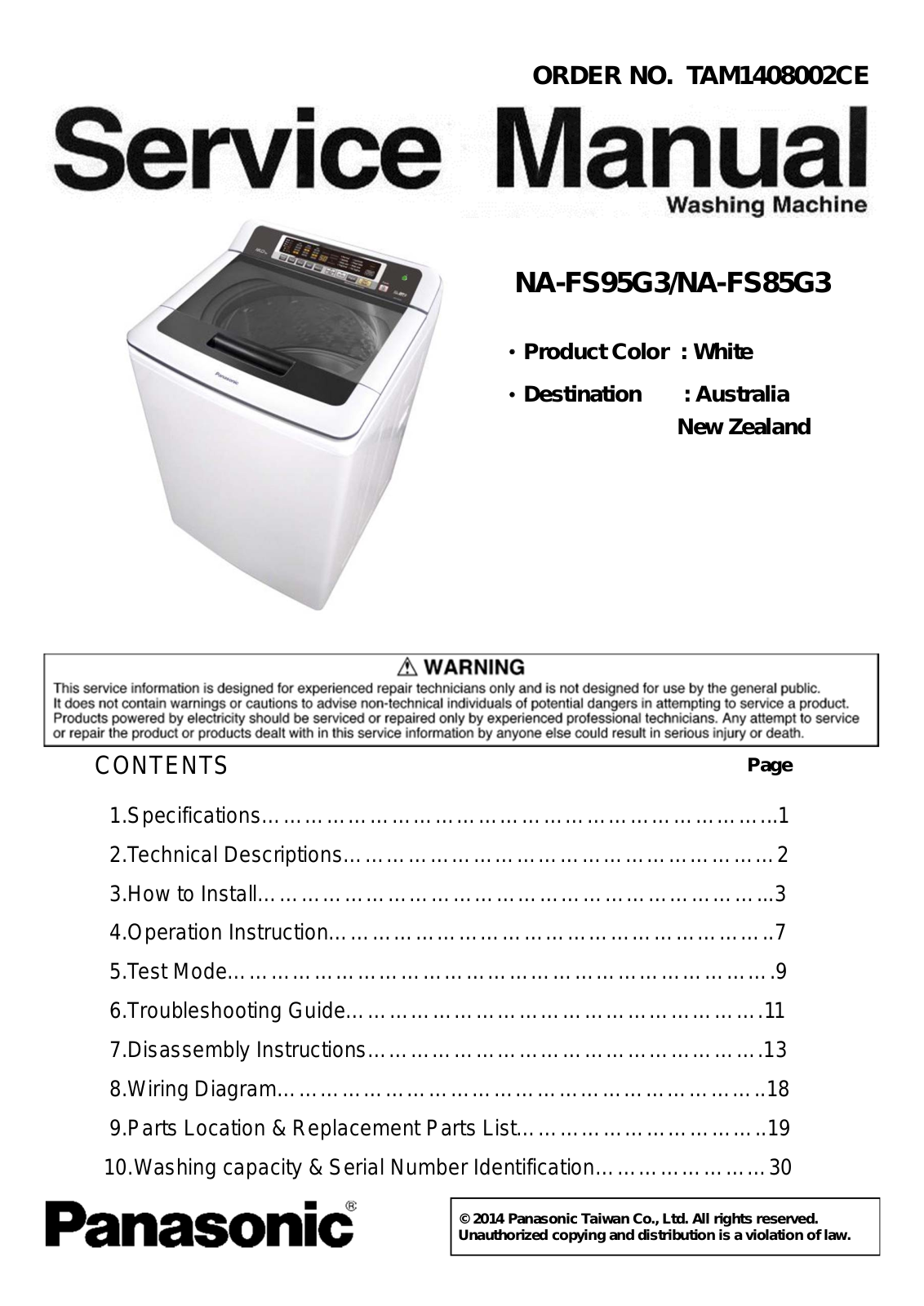 Panasonic NA-FS95G3, NA-FS85G3 Service Manual