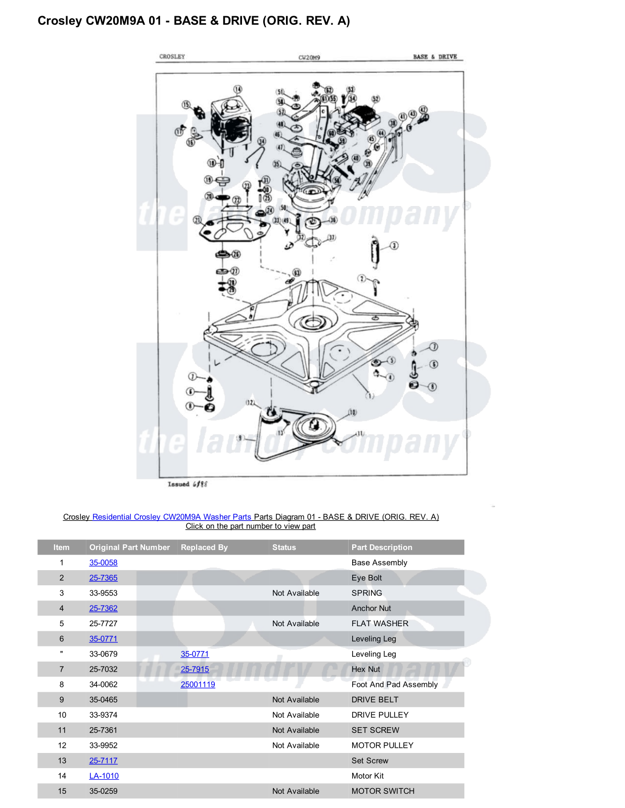 Crosley CW20M9A Parts Diagram