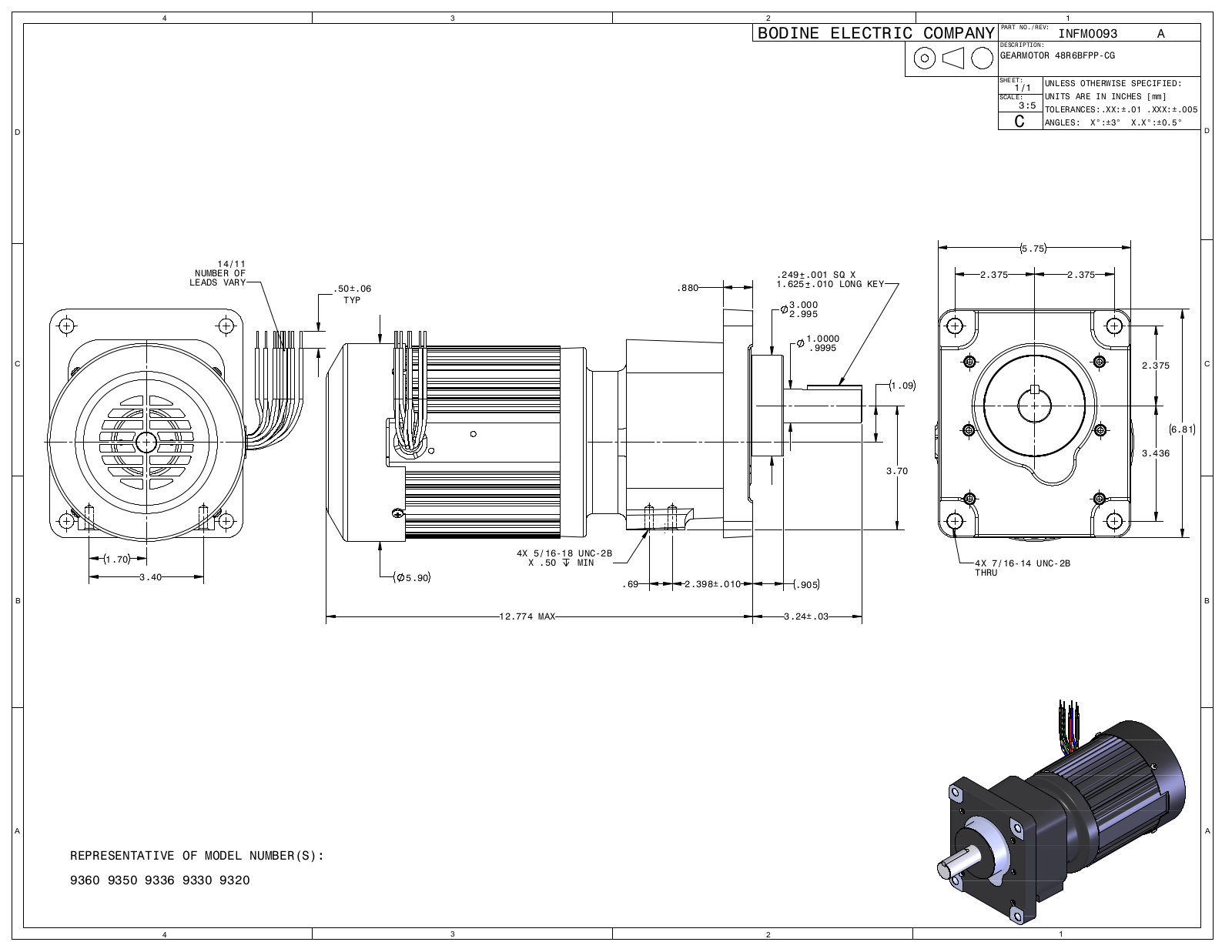 Bodine 9360, 9350, 9336, 9330, 9320 Reference Drawing