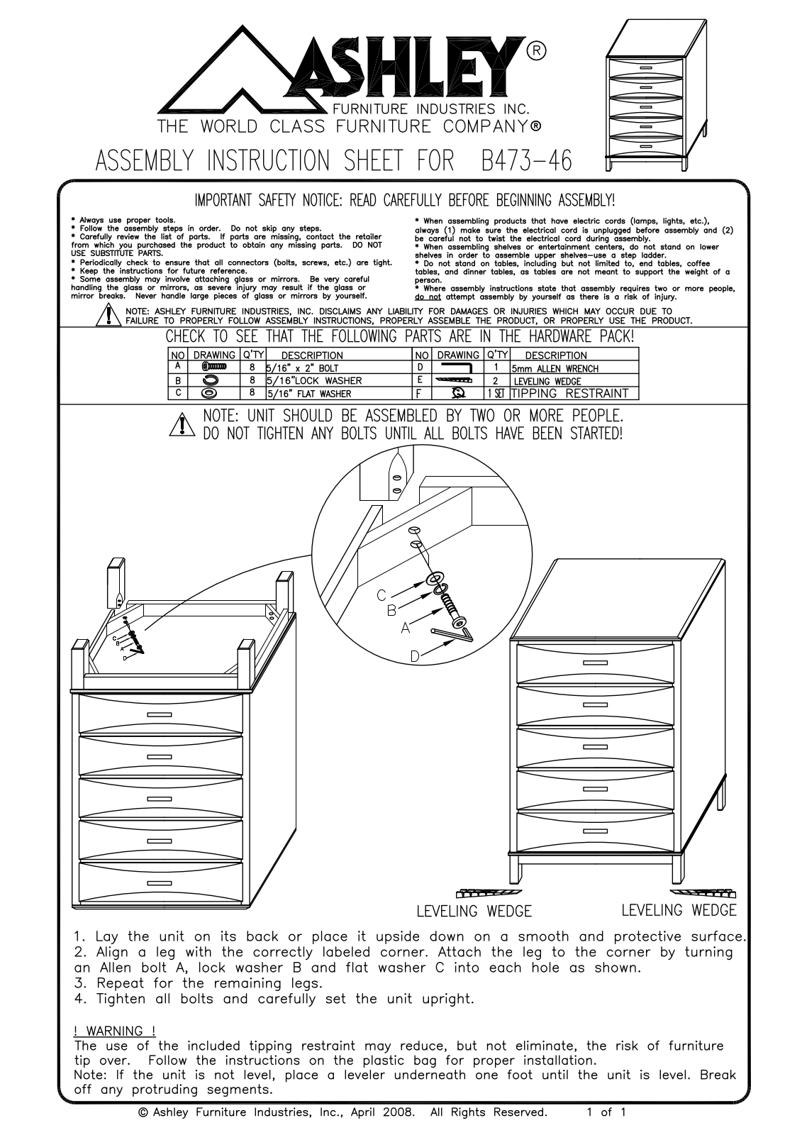 Ashley B47346 Assembly Guide