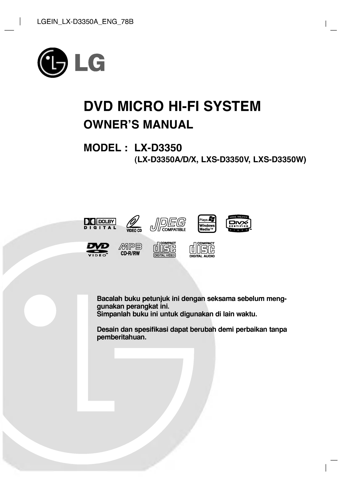 LG LX-D3350A Manual book
