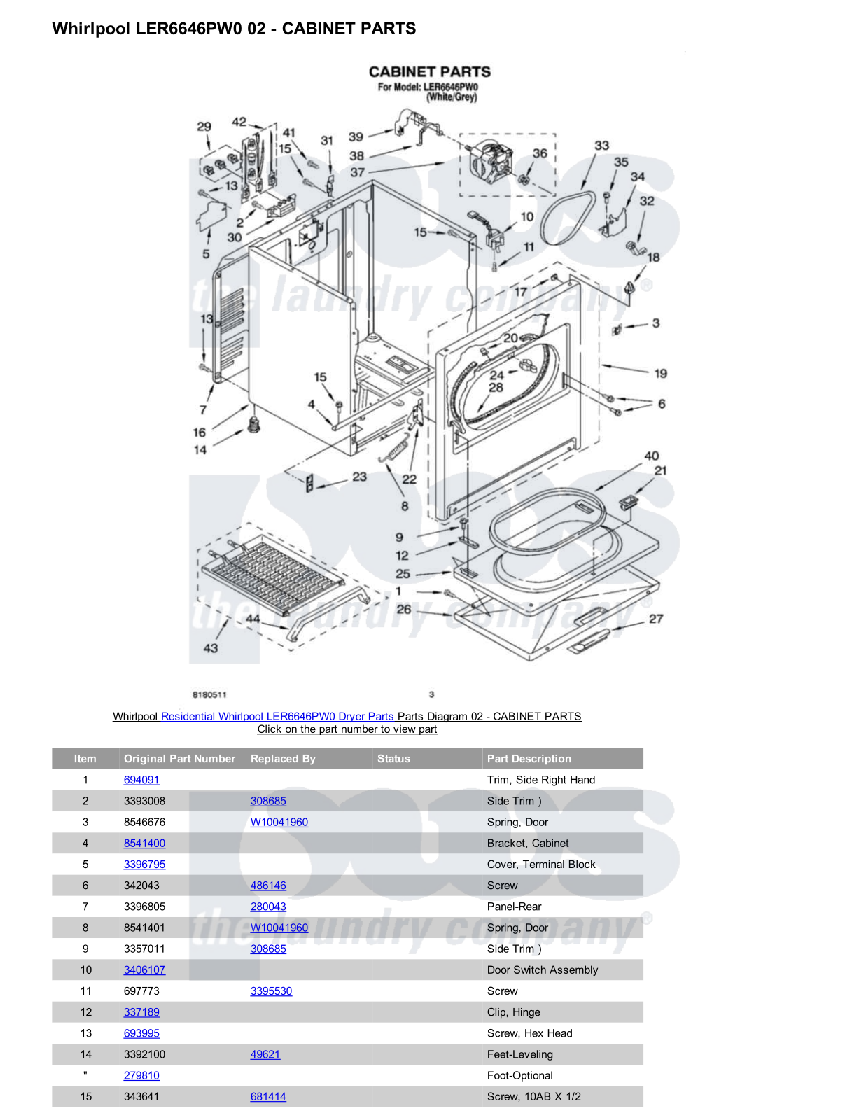 Whirlpool LER6646PW0 Parts Diagram