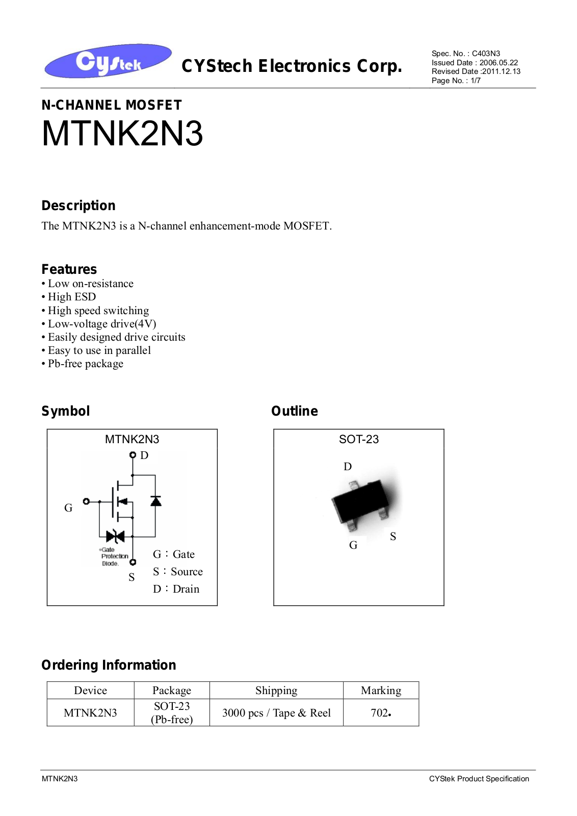 CYStech MTNK2N3 Schematic