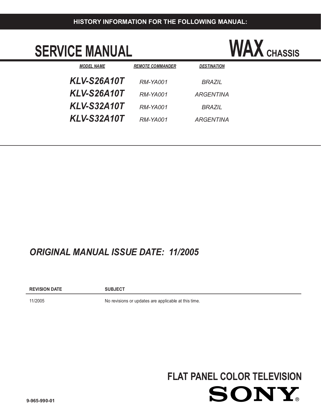 Sony KLV-S26A10T, KLV-S32A10T Schematic