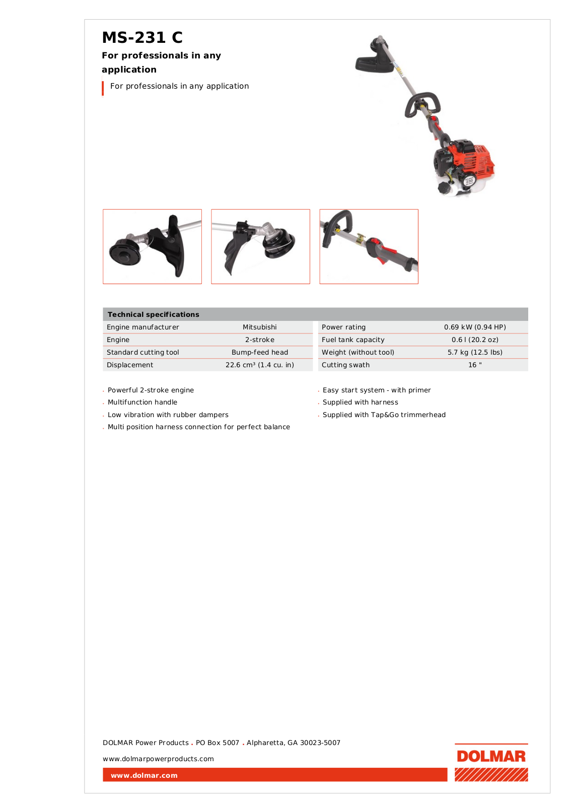 Dolmar MS-231 C Technical specifications