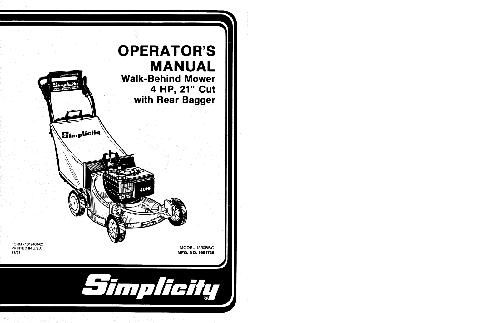 Simplicity 1550BBC User Manual