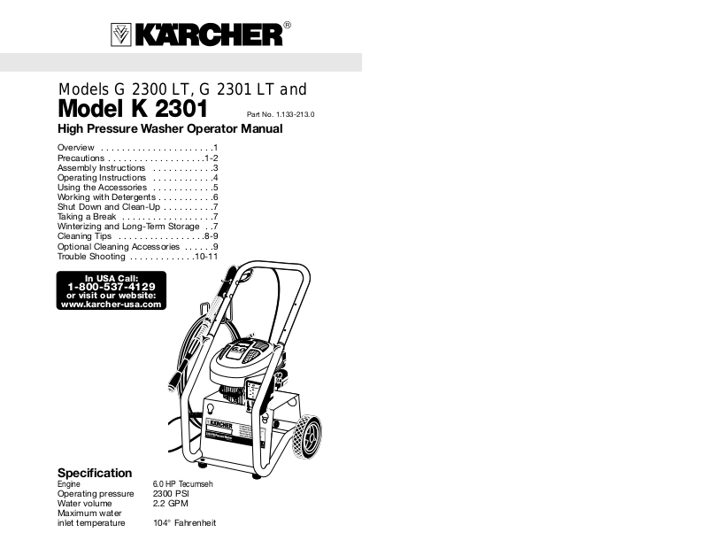 Karcher G 2301 LT, G 2300 LT, K 2301 User Manual