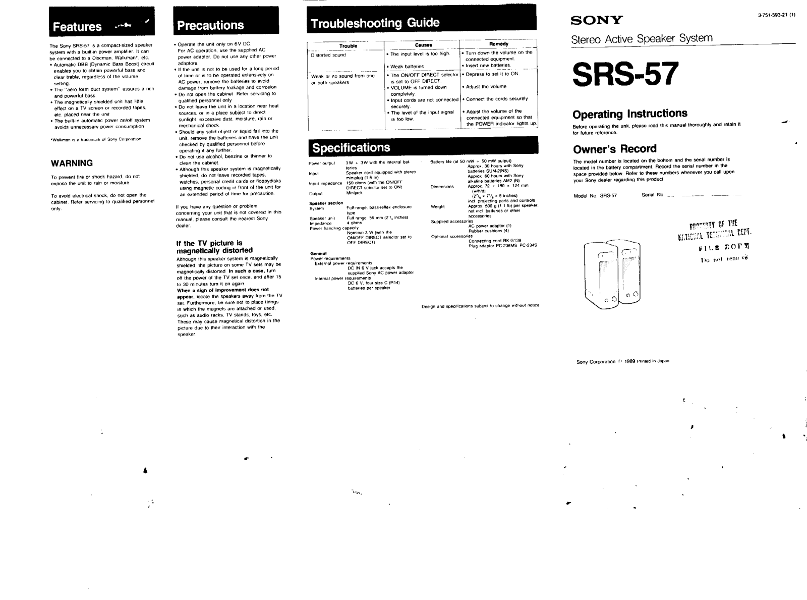 Sony SRS57 User Manual