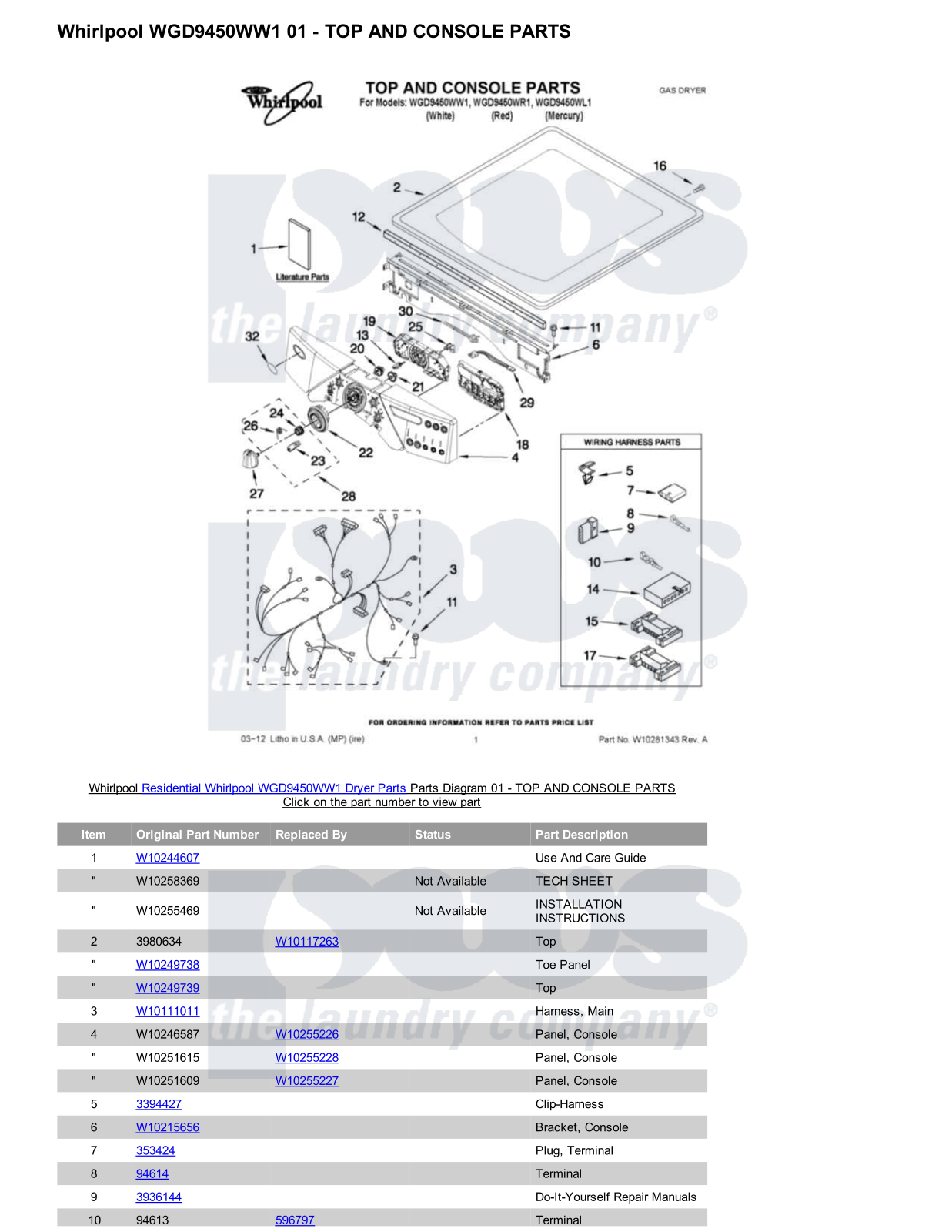 Whirlpool WGD9450WW1 Parts Diagram