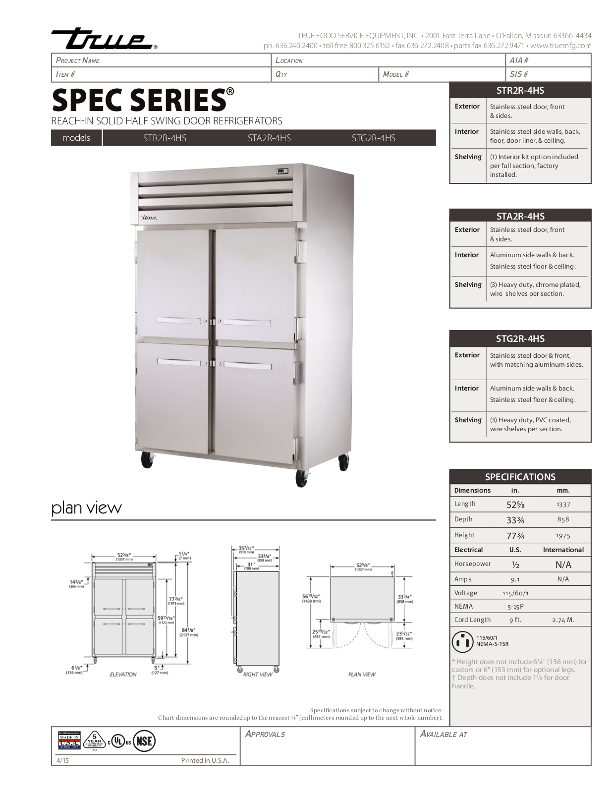 True STA2R-4HS User Manual