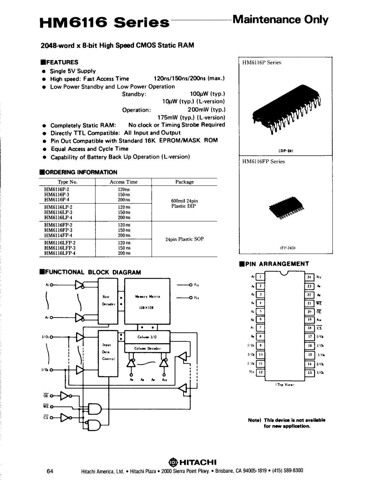 HIT HM6116LFP-3, HM6116LFP-4, HM6116LP-2, HM6116LP-3, HM6116LP-4 Datasheet