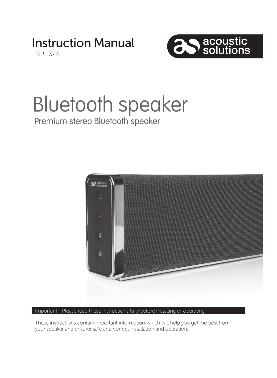 Acoustic Solutions SP-1323 Instruction manual