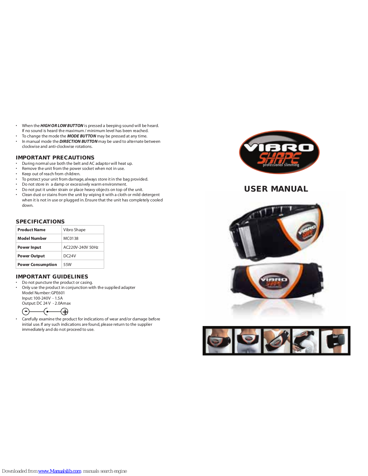 Vibro Shape MC0138 User Manual