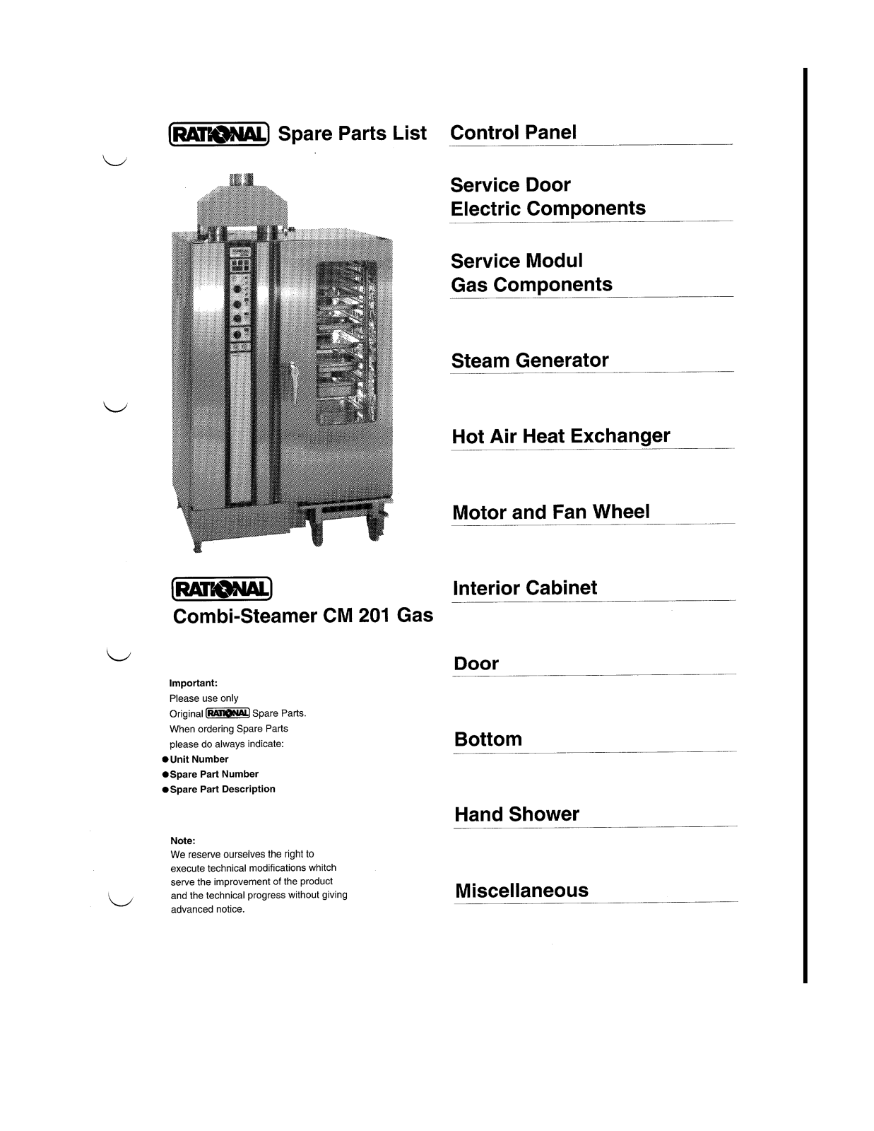 Rational Oven CM201 Parts List