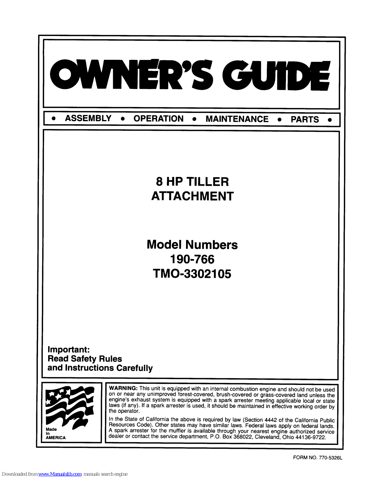 MTD TMO-3302105, 190-766, 766 Owner's Manual