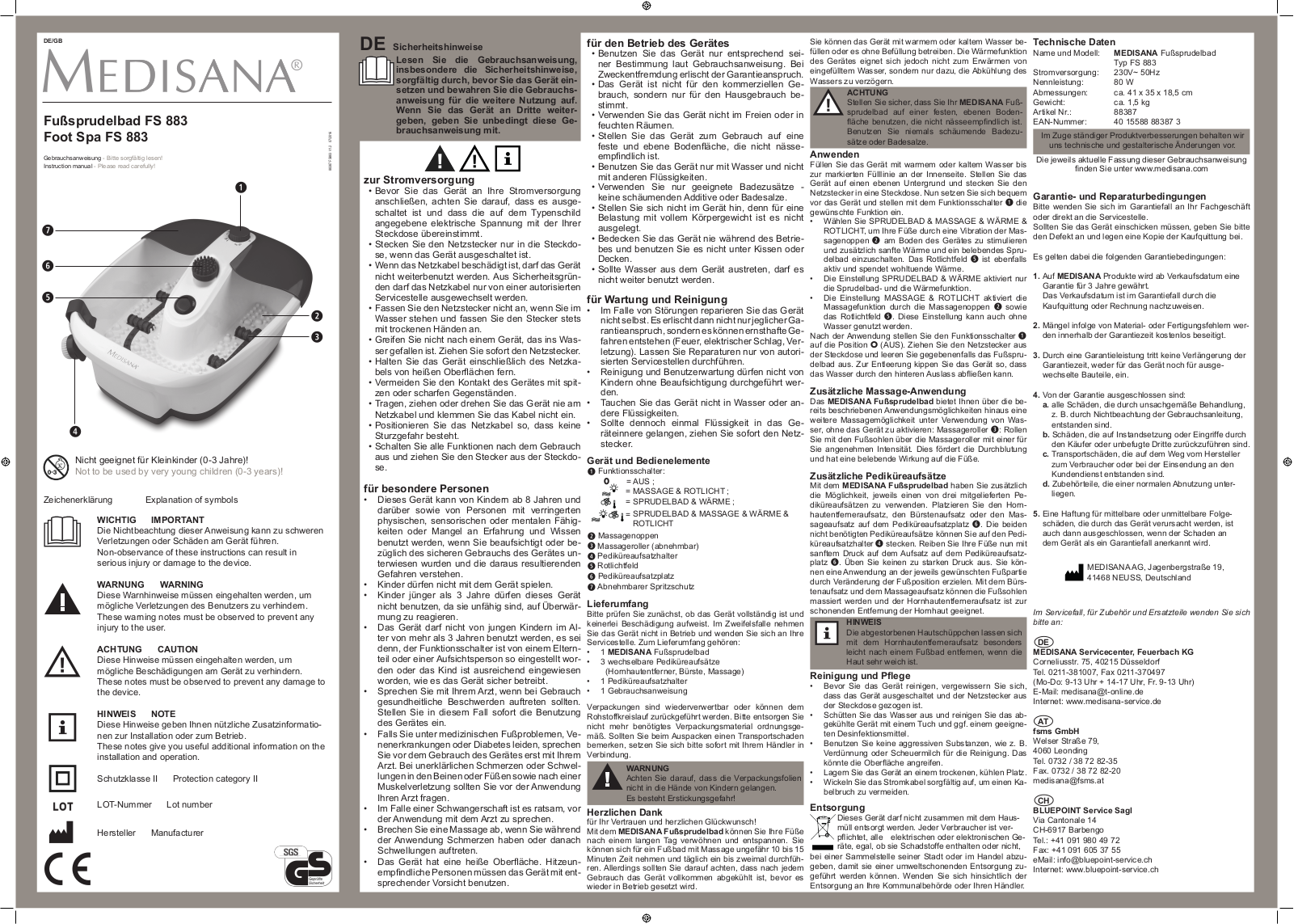 Medisana FS 883 operation manual