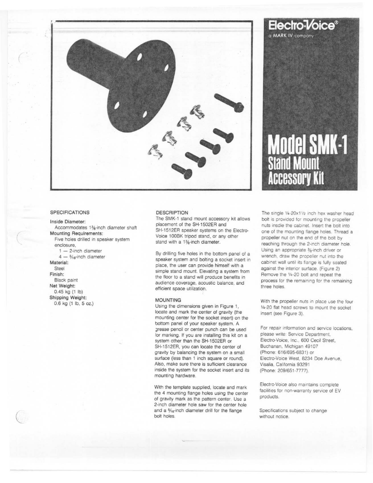 Electro-voice SMK-1 DATASHEET