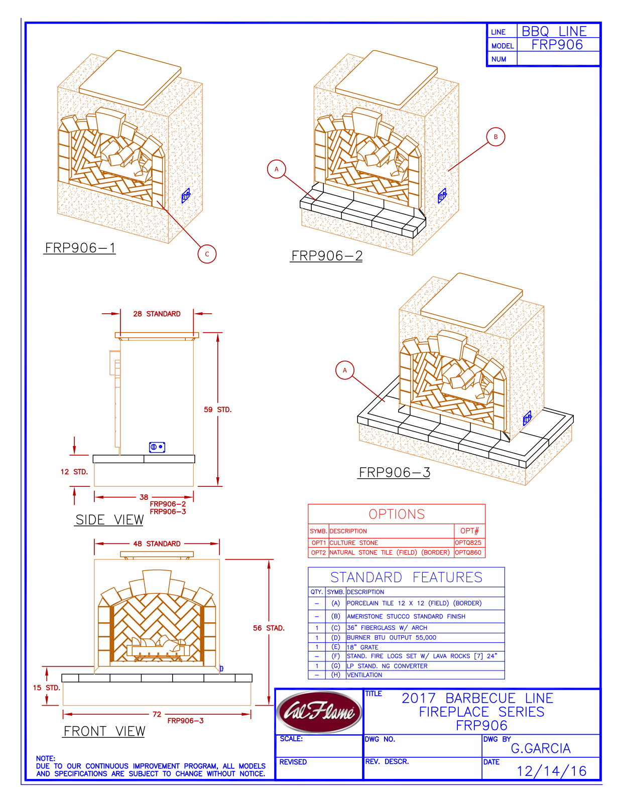 Cal Flame FRP9061, FRP9062, FRP9063 Specifications