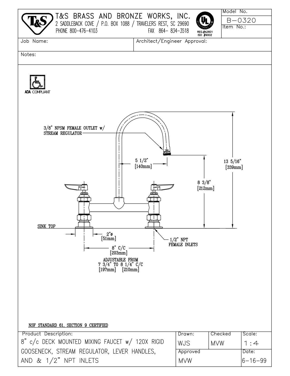 T & S Brass & Bronze Works B-0320 General Manual