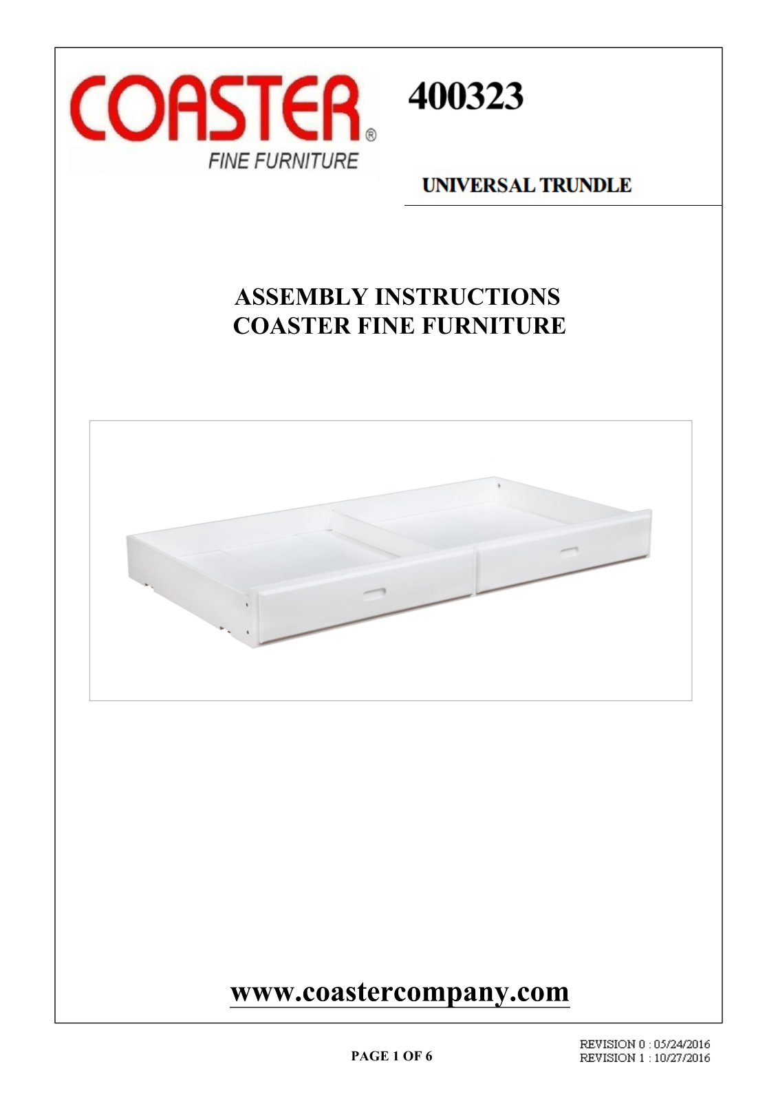 Coaster 460260400323, 460360400323 Assembly Guide