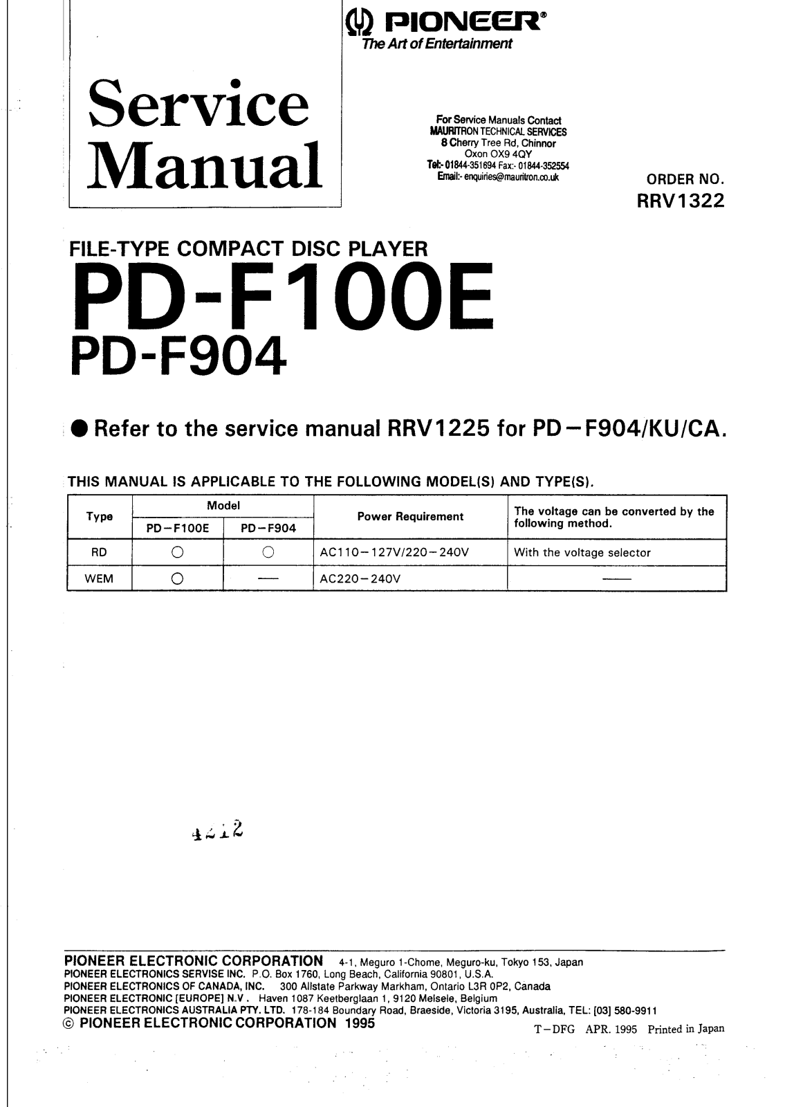 Pioneer PDF-904 Service manual