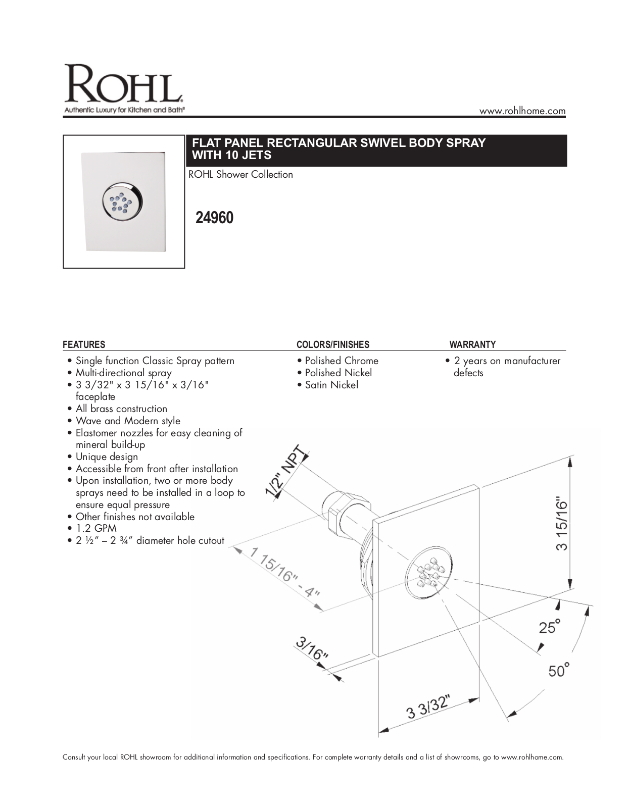 Rohl 24960STN Specifications - ManualMachine.com
