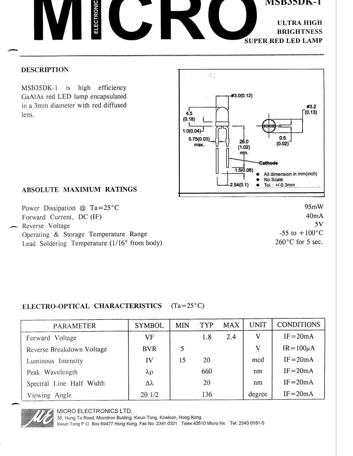 MICRO MSB35DK-1 Datasheet