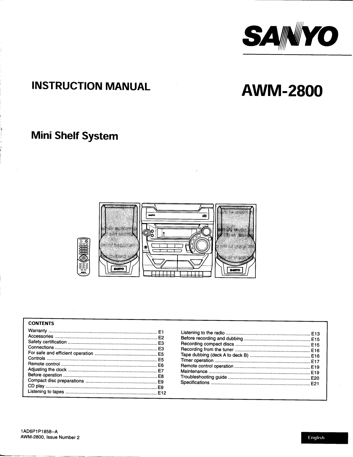 Sanyo AWM2800 User Manual