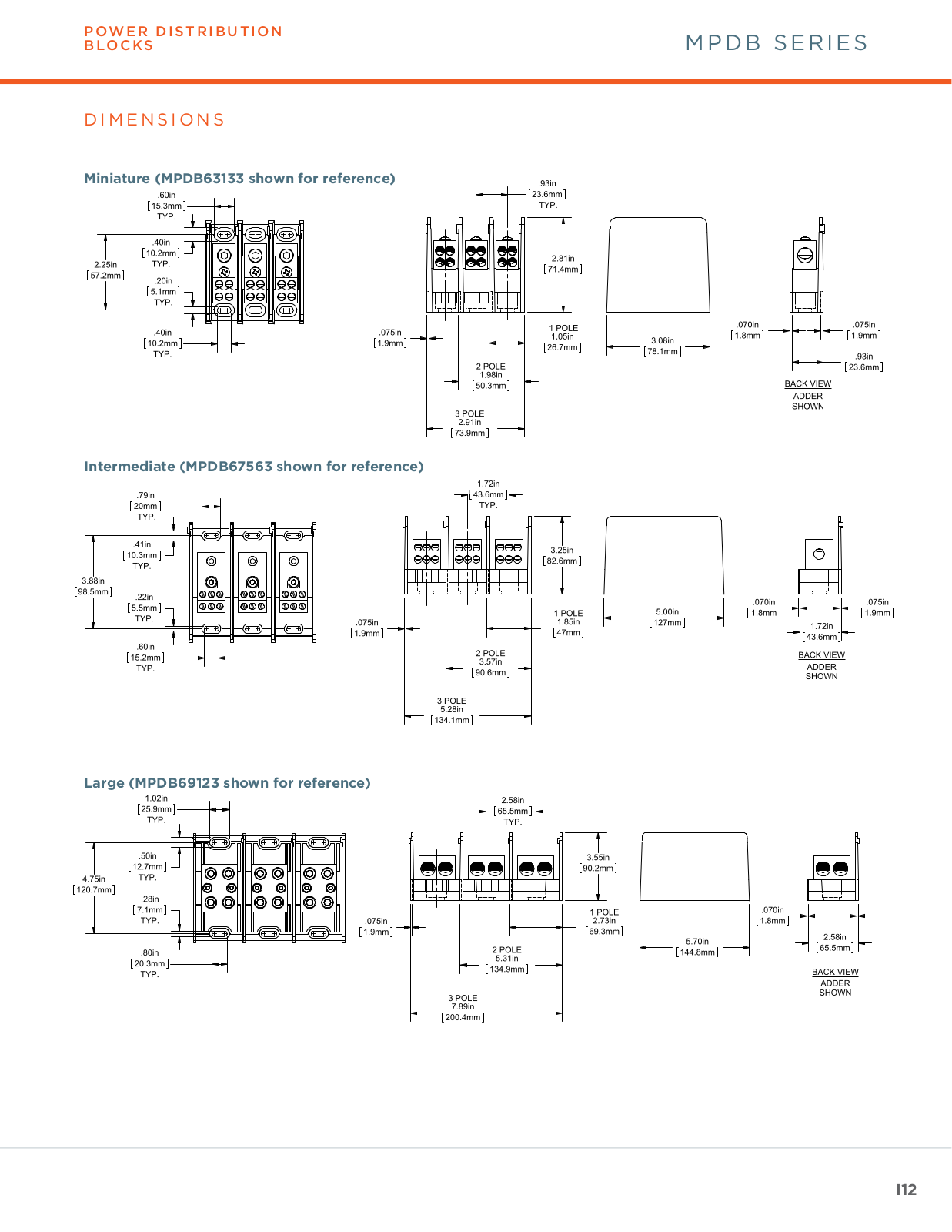 Mersen, formerly Ferraz Shawmut MPDB Series Dimensional Sheet