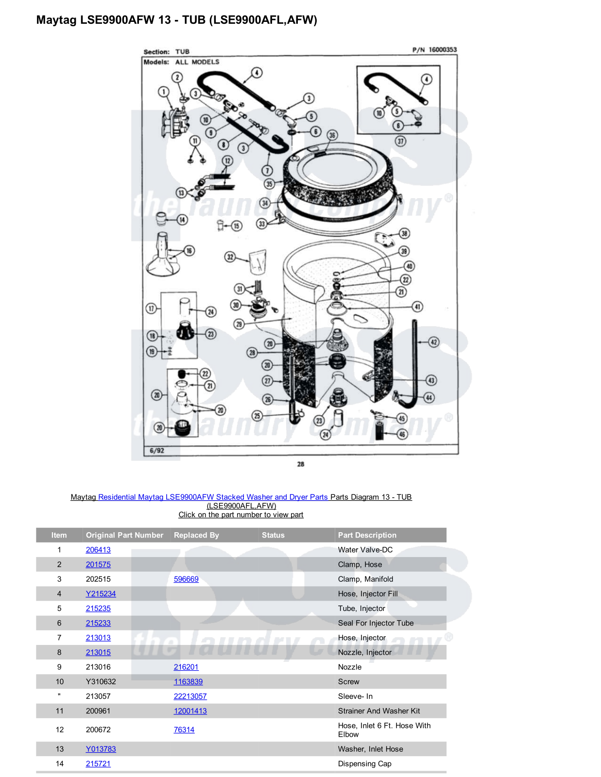 Maytag LSE9900AFW Stacked and Parts Diagram