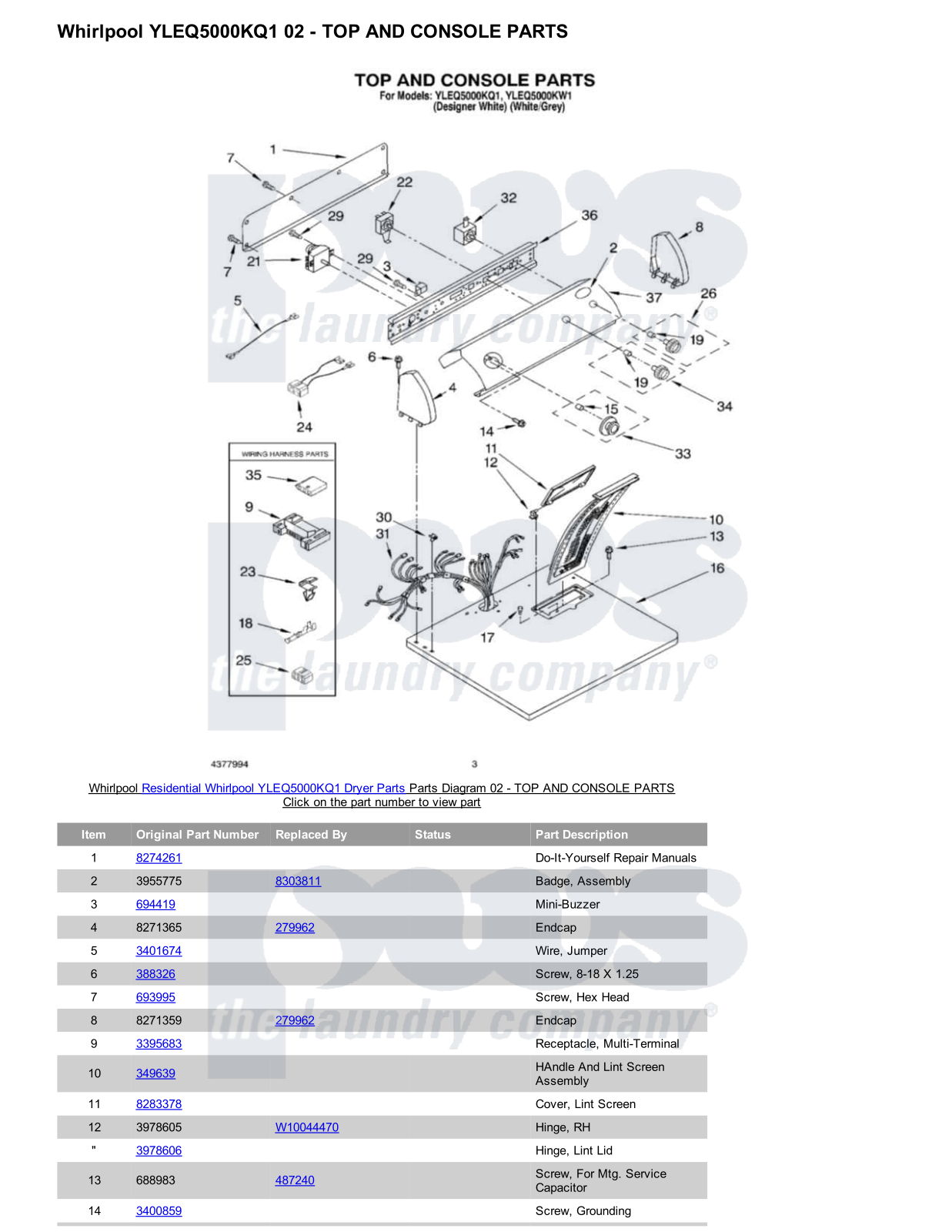 Whirlpool YLEQ5000KQ1 Parts Diagram