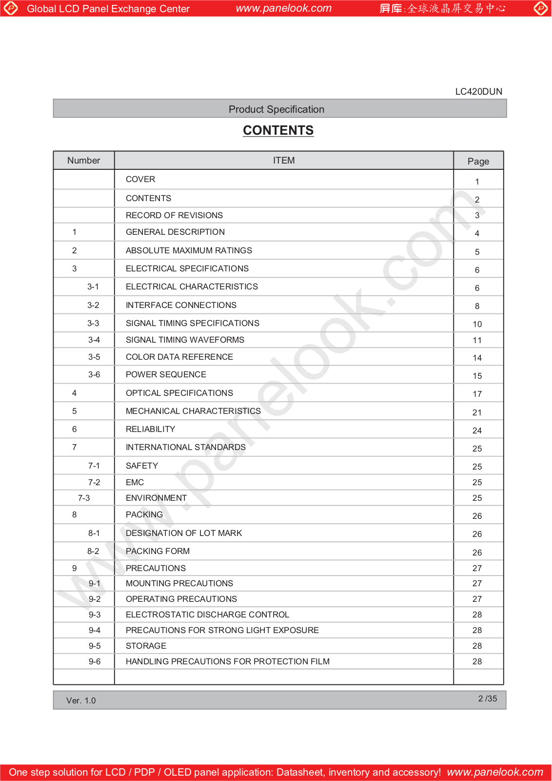 LG Display LC420DUN-SER2 Specification